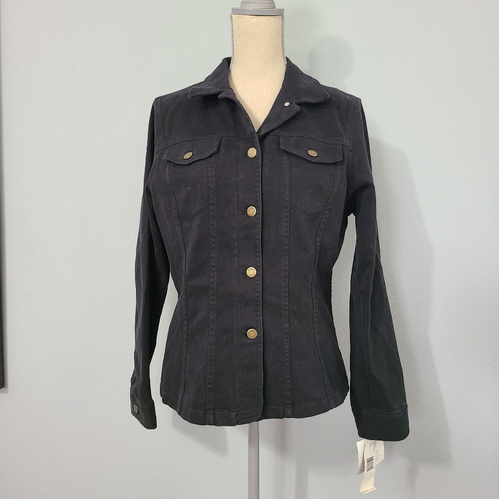 Jones Sport Black Jean Jacket Stretch Size Large NWT
